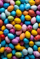 AI generated Easter eggs background photo