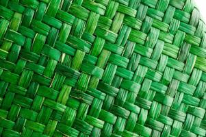 a close up of a green woven basket photo