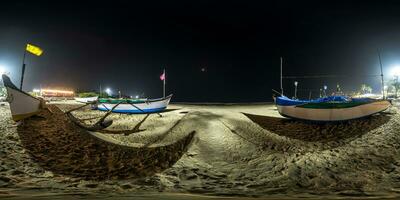 seamless spherical hdr 360 night panorama near fishing boats on the ocean in india in equirectangular projection, for VR AR content photo