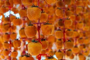 Hanged vietnamese persimmons, traditional food - Dried persimmons in Dalat, Vietnam photo