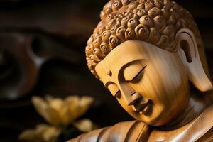 AI generated closeup of Buddha statue in buddhist temple photo