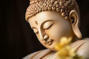 AI generated closeup of Buddha statue in buddhist temple photo