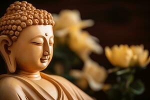 AI generated closeup of Buddha statue in buddhist temple photo