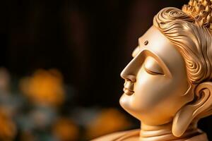 AI generated closeup of Buddha statue in buddhist temple photo