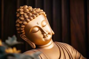 AI generated closeup of Buddha statue in buddhist temple photo