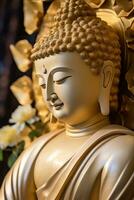 AI generated closeup of Buddha statue in buddhist temple photo