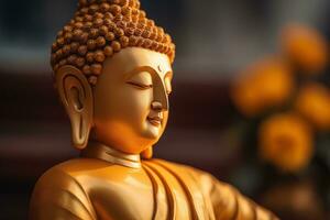 AI generated closeup of Buddha statue in buddhist temple photo