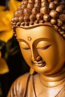 AI generated closeup of Buddha statue in buddhist temple photo