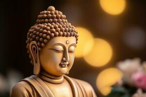 AI generated closeup of Buddha statue in buddhist temple photo