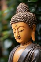 AI generated closeup of Buddha statue in buddhist temple photo