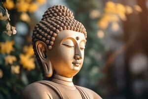 AI generated closeup of Buddha statue in buddhist temple photo