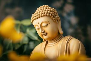 AI generated closeup of Buddha statue in buddhist temple photo