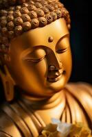 AI generated closeup of Buddha statue in buddhist temple photo