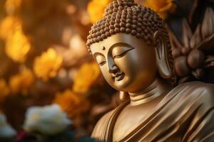 AI generated closeup of Buddha statue in buddhist temple photo
