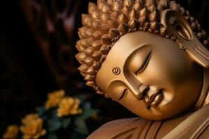 AI generated closeup of Buddha statue in buddhist temple photo