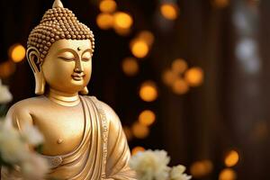 AI generated closeup of Buddha statue in buddhist temple photo