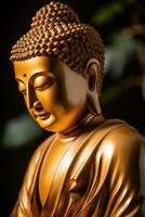 AI generated closeup of Buddha statue in buddhist temple photo