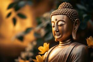 AI generated closeup of Buddha statue in buddhist temple photo