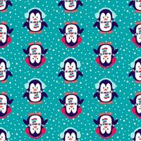 Penguin seamless pattern with snow. Vector design.