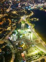 Aerial panorama view of Sunflower Building at Lam Vien Square in Da Lat City. Tourist city in developed Vietnam. Center Square of Da Lat city with Xuan Huong lake photo