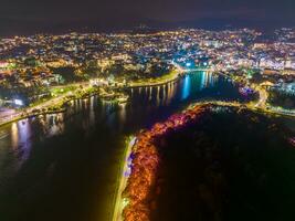 Aerial panorama view of Sunflower Building at Lam Vien Square in Da Lat City. Tourist city in developed Vietnam. Center Square of Da Lat city with Xuan Huong lake photo