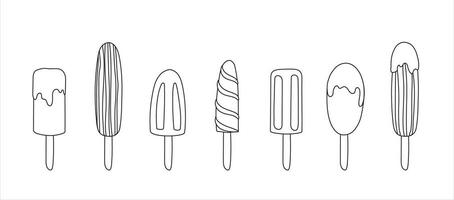 Hand Drawn Ice Cream Vector drawing on white background. Summer Illustration Sweet fast food.Ice cream contour set