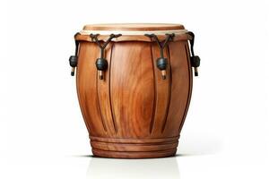 AI Generated Bongo drum isolated on a white background. Traditional percussion musical instrument of AfroCuban and Latin American culture. Perfect for musical themes, rhythm concepts, and cultural designs photo