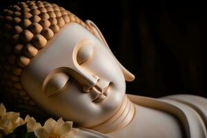 AI generated closeup of Buddha statue in buddhist temple photo