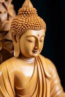 AI generated closeup of Buddha statue in buddhist temple photo