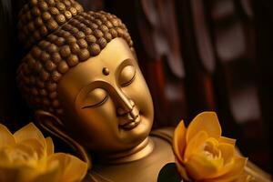 AI generated closeup of Buddha statue in buddhist temple photo