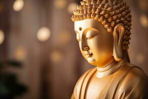 AI generated closeup of Buddha statue in buddhist temple photo