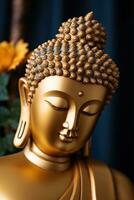 AI generated closeup of Buddha statue in buddhist temple photo