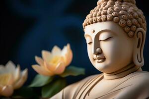 AI generated closeup of Buddha statue in buddhist temple photo