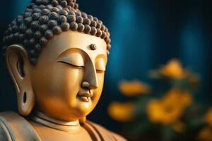 AI generated closeup of Buddha statue in buddhist temple photo