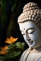 AI generated closeup of Buddha statue in buddhist temple photo
