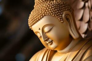 AI generated closeup of Buddha statue in buddhist temple photo