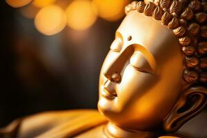 AI generated closeup of Buddha statue in buddhist temple photo