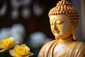 AI generated closeup of Buddha statue in buddhist temple photo