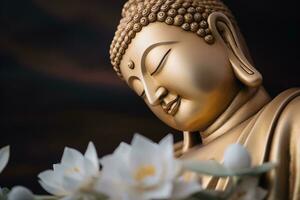 AI generated closeup of Buddha statue in buddhist temple photo