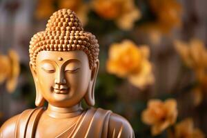 AI generated closeup of Buddha statue in buddhist temple photo