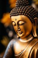 AI generated closeup of Buddha statue in buddhist temple photo