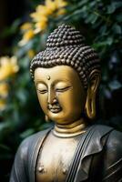 AI generated closeup of Buddha statue in buddhist temple photo