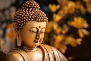 AI generated closeup of Buddha statue in buddhist temple photo