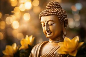 AI generated closeup of Buddha statue in buddhist temple photo