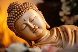 AI generated closeup of Buddha statue in buddhist temple photo