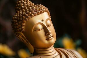 AI generated closeup of Buddha statue in buddhist temple photo