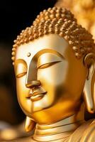 AI generated closeup of Buddha statue in buddhist temple photo