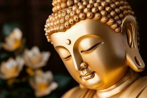 AI generated closeup of Buddha statue in buddhist temple photo