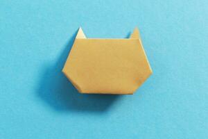 Step by step photo instruction how to make origami paper kitty. Simple diy kids children's concept.