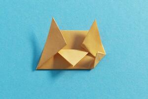 Step by step photo instruction how to make origami paper kitty. Simple diy kids children's concept.